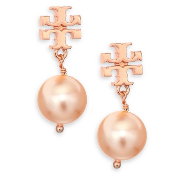 NEW Tory Burch Evie Pearl Drop Earrings Rose Gold - Picture 2 of 5